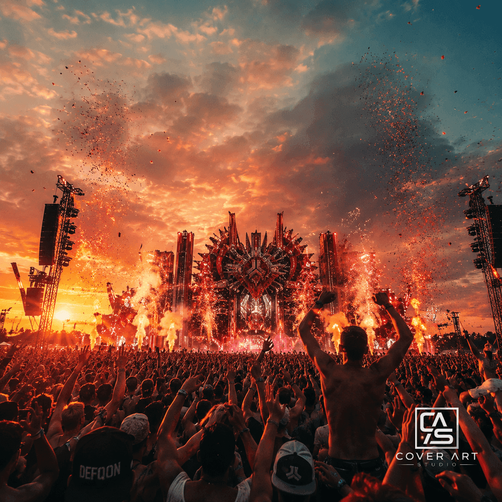 Defqon Sunset — premium hardstyle cover art 3000×3000 HD